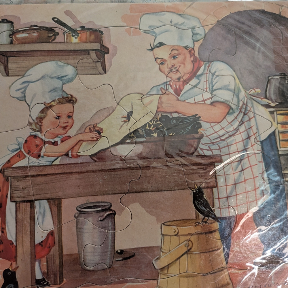 Vintage Chef Puzzle Wall Art Print - Cream & Red Kitchen Illustration